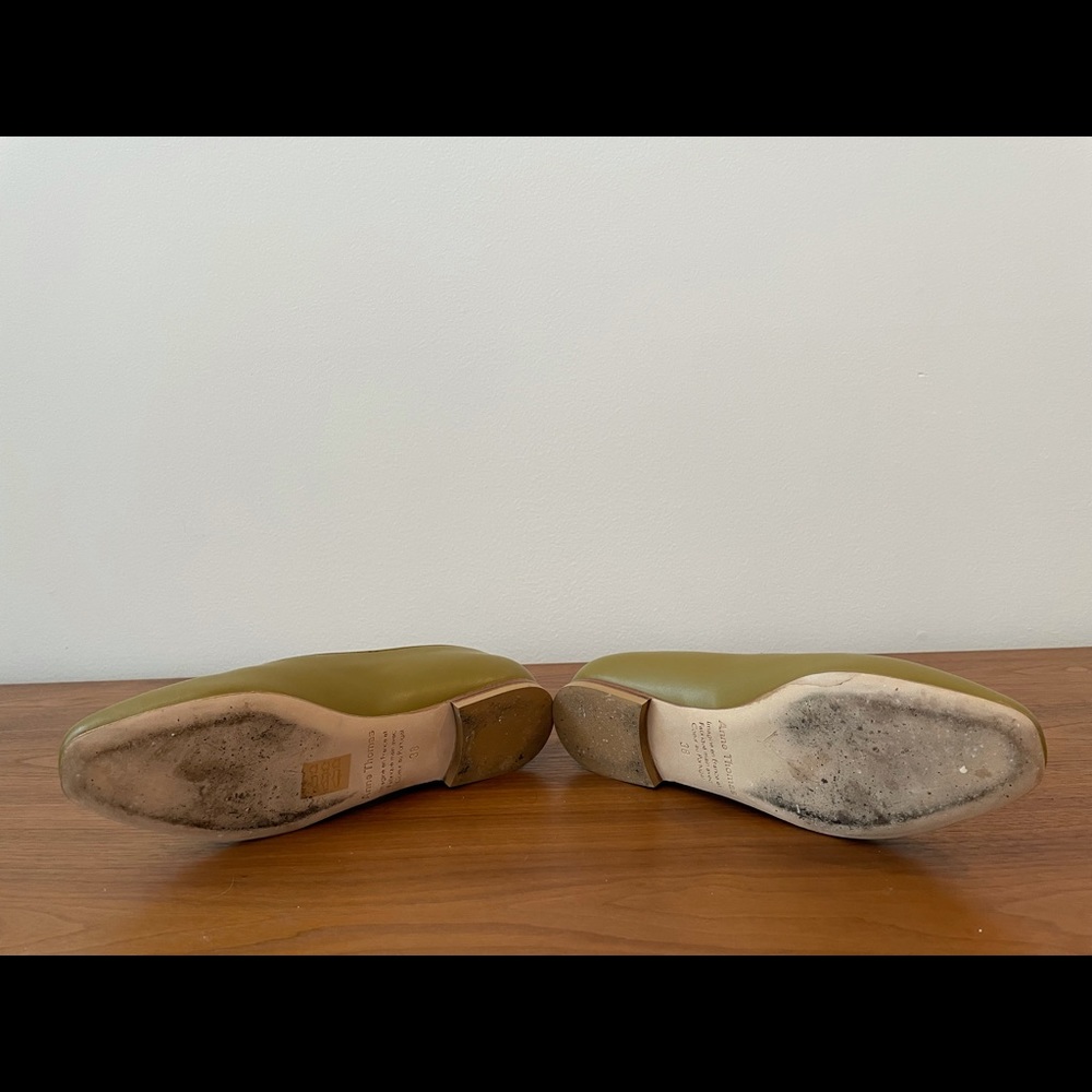 Women's Olive Green Leather Ballet Flats - Picture 6 of 6